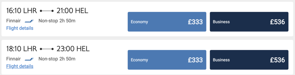 British Airways price quotation Economy v Business Class